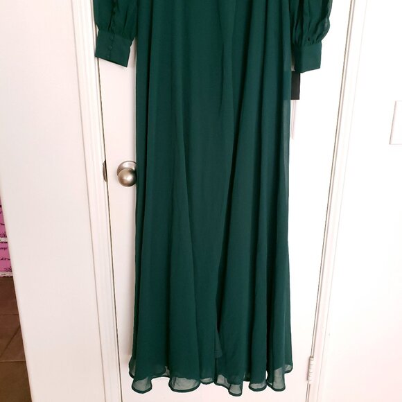 Lulus My Whole Heart Emerald Green Long Sleeve Wrap Dress Formal Party Size L - Picture 5 of 16